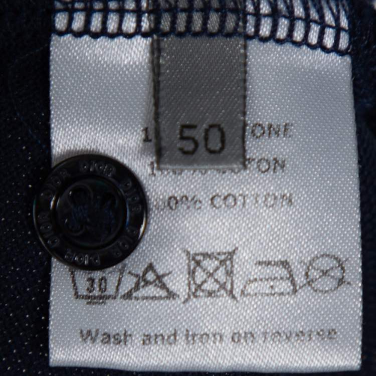 Pre Owned Dior Navy blue Bee Embroidered Cotton Pique Polo T-Shirt L