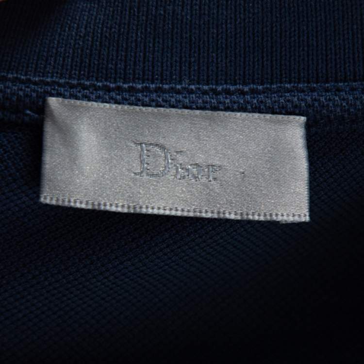 Pre Owned Dior Navy blue Bee Embroidered Cotton Pique Polo T-Shirt L