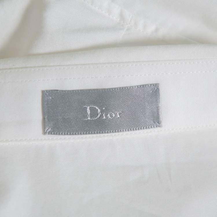 Pre Owned Dior White Red and Black Logo Print Cotton Short Sleeve Shirt L