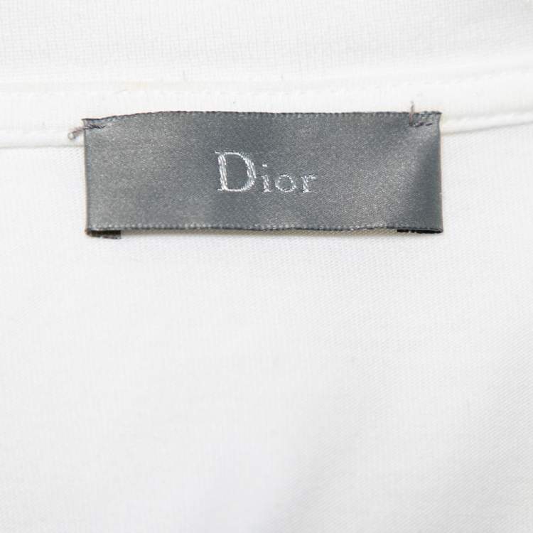 Pre Owned Dior White Embroidered Cotton Crewneck T-Shirt L