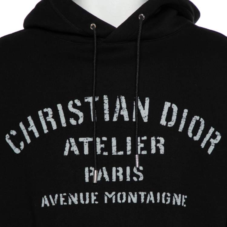 مملوكة مسبقًا Dior Homme Black Cotton Logo Detail Hooded Oversized Sweatshirt XS