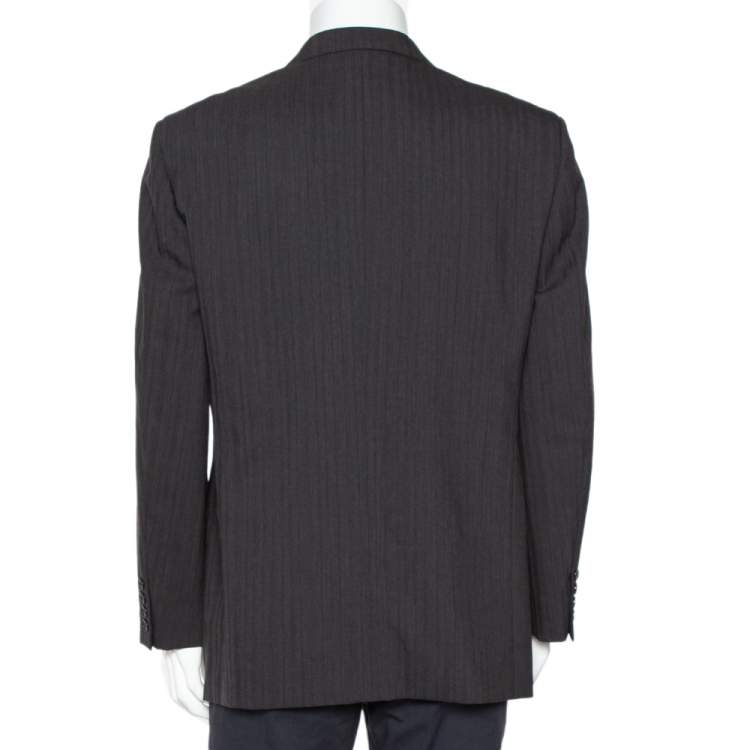 Pre Owned Christian Dior Monsieur Vintage Charcoal Grey Striped Wool Button Front Blazer L  