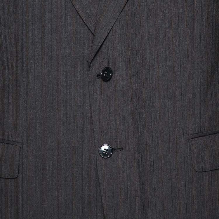 Pre Owned Christian Dior Monsieur Vintage Charcoal Grey Striped Wool Button Front Blazer L  