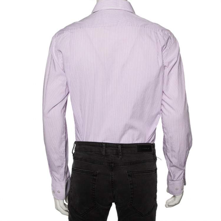 Pre Owned Christian Dior Purple Striped Cotton Button Front Shirt L