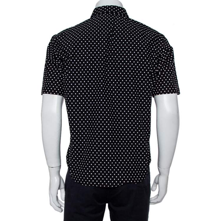 Pre Owned Dior Homme Black Polka Dot Crinkled Cotton Short Sleeve Shirt M 