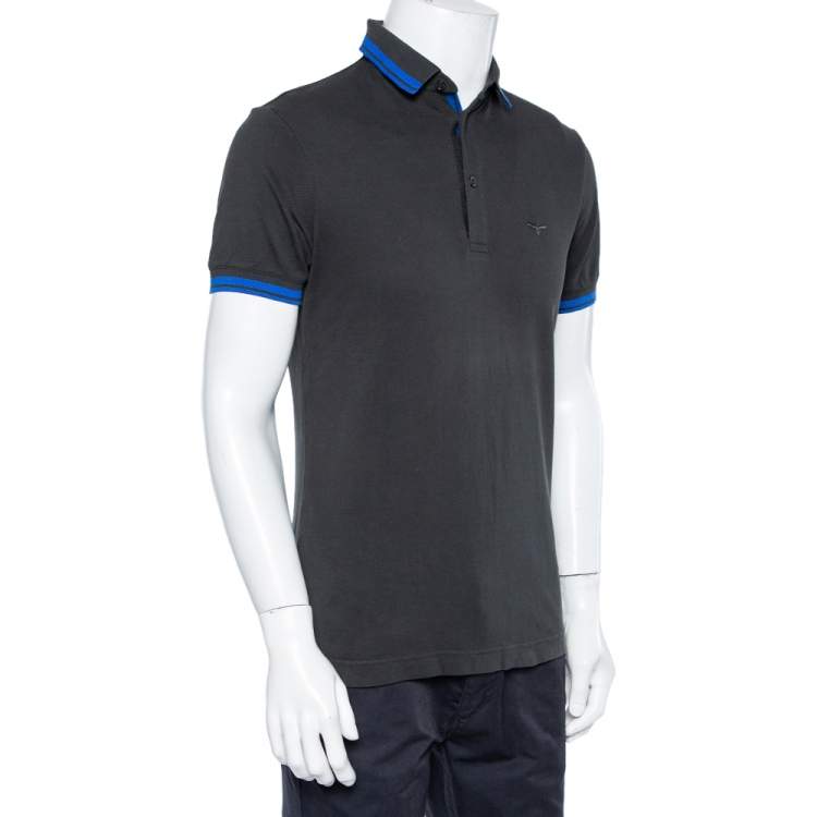 Pre Owned Dior Grey Bee Embroidered Cotton Pique Polo T-Shirt M