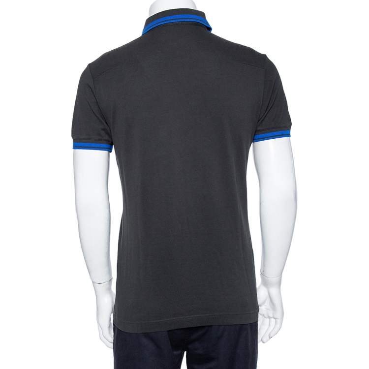 Pre Owned Dior Grey Bee Embroidered Cotton Pique Polo T-Shirt M