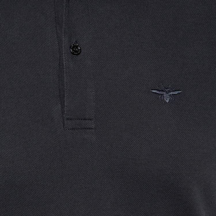 Pre Owned Dior Grey Bee Embroidered Cotton Pique Polo T-Shirt M