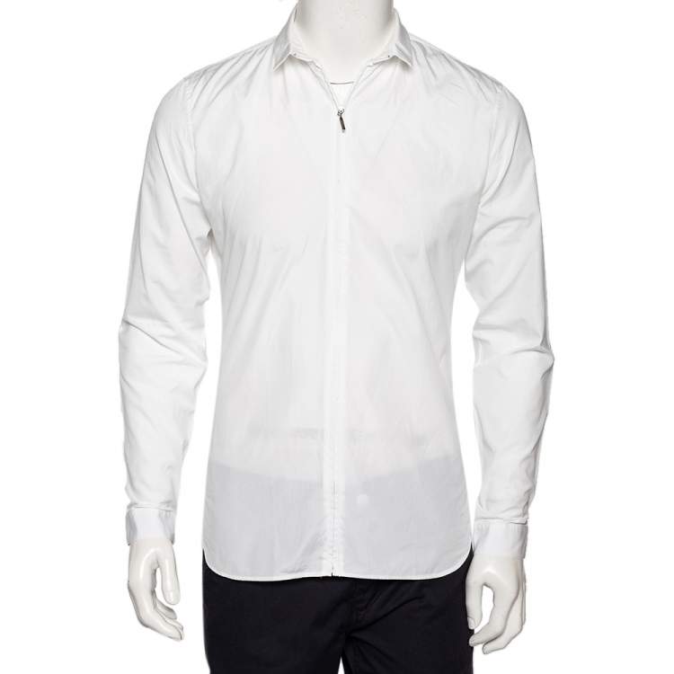 Pre Owned Dior Homme White Cotton Zip Front Shirt M