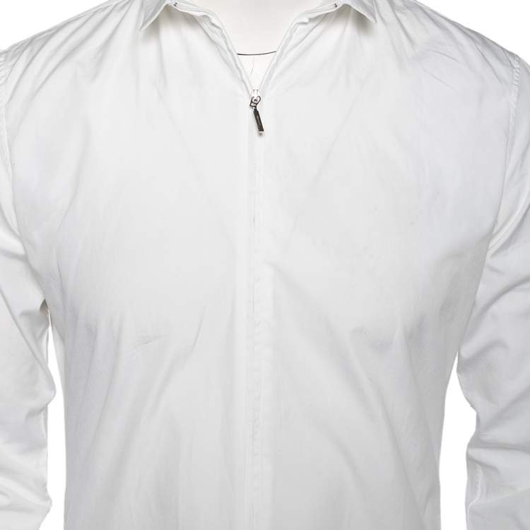 Pre Owned Dior Homme White Cotton Zip Front Shirt M