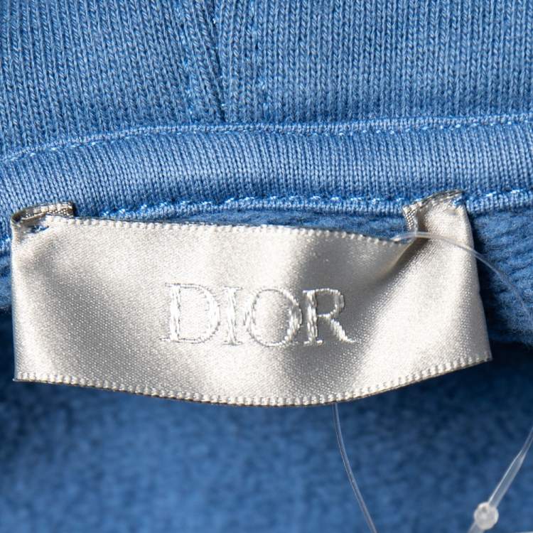 مملوكة مسبقًا Dior Homme Blue Cotton CD Logo Embroidered Hoodie S