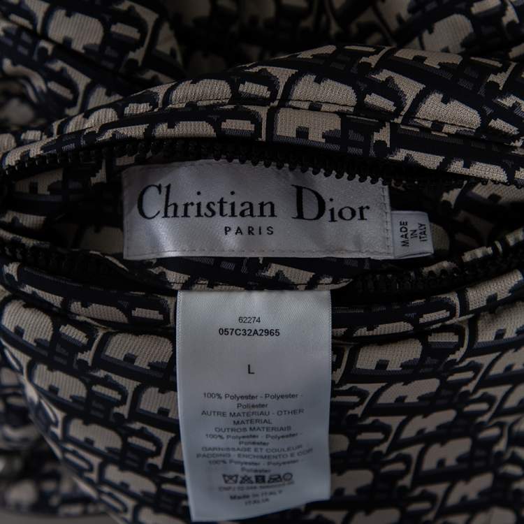 Pre Owned Dior Navy Blue Oblique Monogram Synthetic Reversible Sleeveless Puffer Jacket L