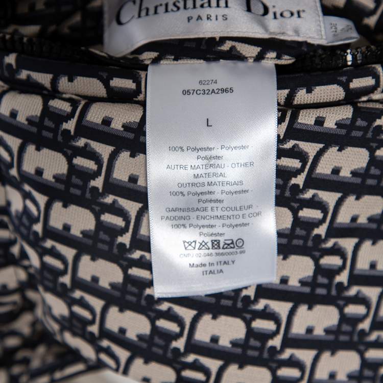 Pre Owned Dior Navy Blue Oblique Monogram Synthetic Reversible Sleeveless Puffer Jacket L