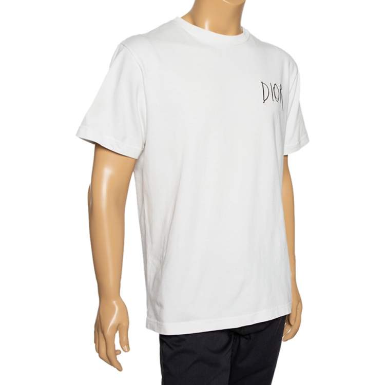 Dior Homme White Logo Embroidered Cotton Crewneck T-Shirt Dior TLC