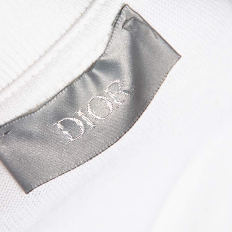 Pre Owned Dior Homme White Logo Embroidered Cotton Crewneck T-Shirt L