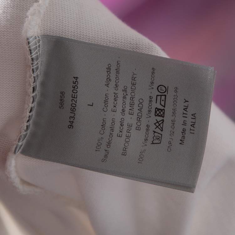 Pre Owned Dior Homme White Logo Embroidered Cotton Crewneck T-Shirt L