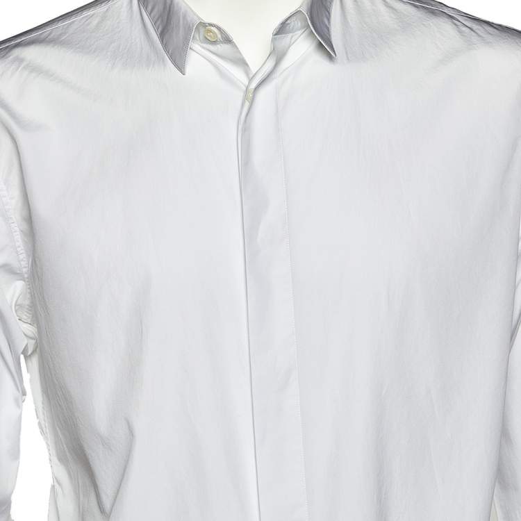 Pre Owned Dior Homme White Cotton Bee Embroidery Detail Button Front Shirt L 