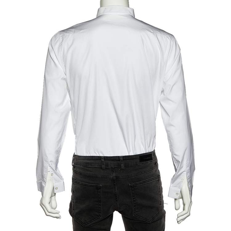 Pre Owned Dior Homme White Cotton Bee Embroidery Detail Button Front Shirt L 