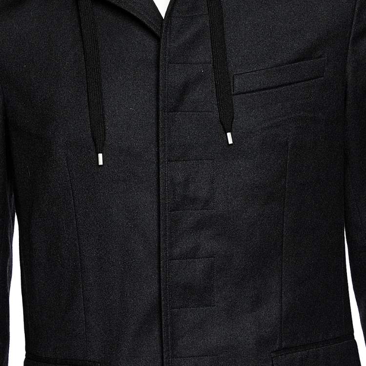 Pre Owned Dior Homme Black Wool Button Front Hooded Jacket M