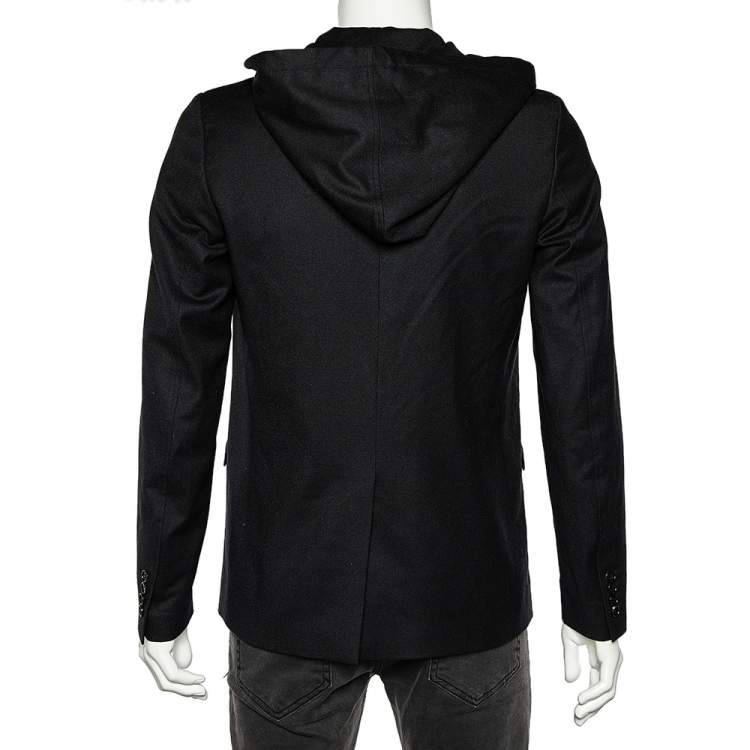 Pre Owned Dior Homme Black Wool Button Front Hooded Jacket M
