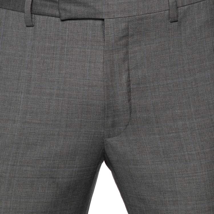 Pre Owned Dior Homme Grey Check Pattern Wool Tapered Leg Pants XS