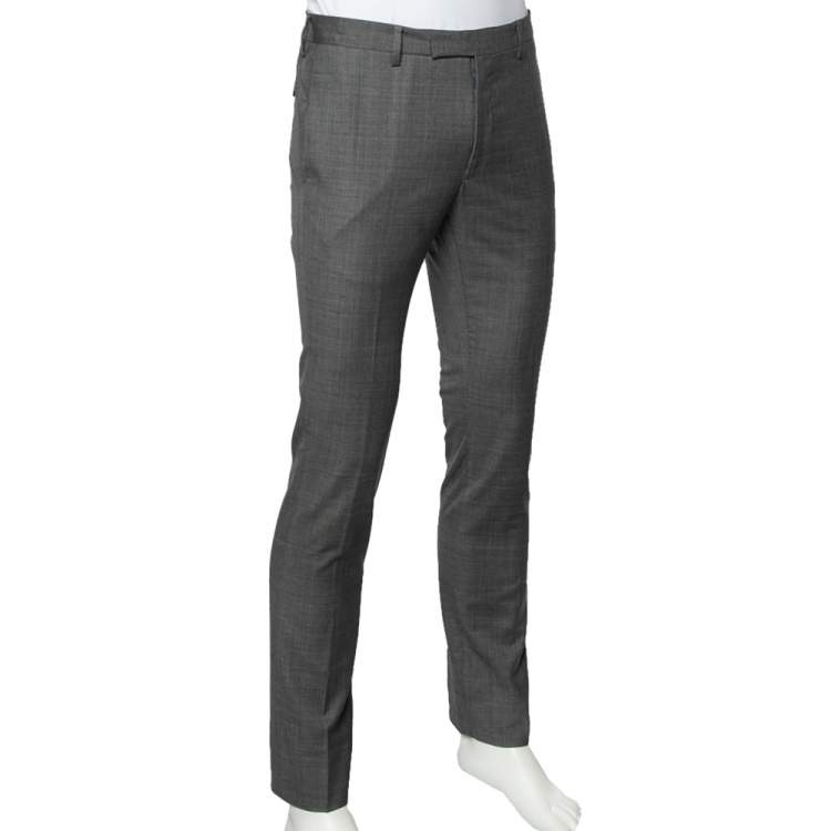 Pre Owned Dior Homme Grey Check Pattern Wool Tapered Leg Pants XS