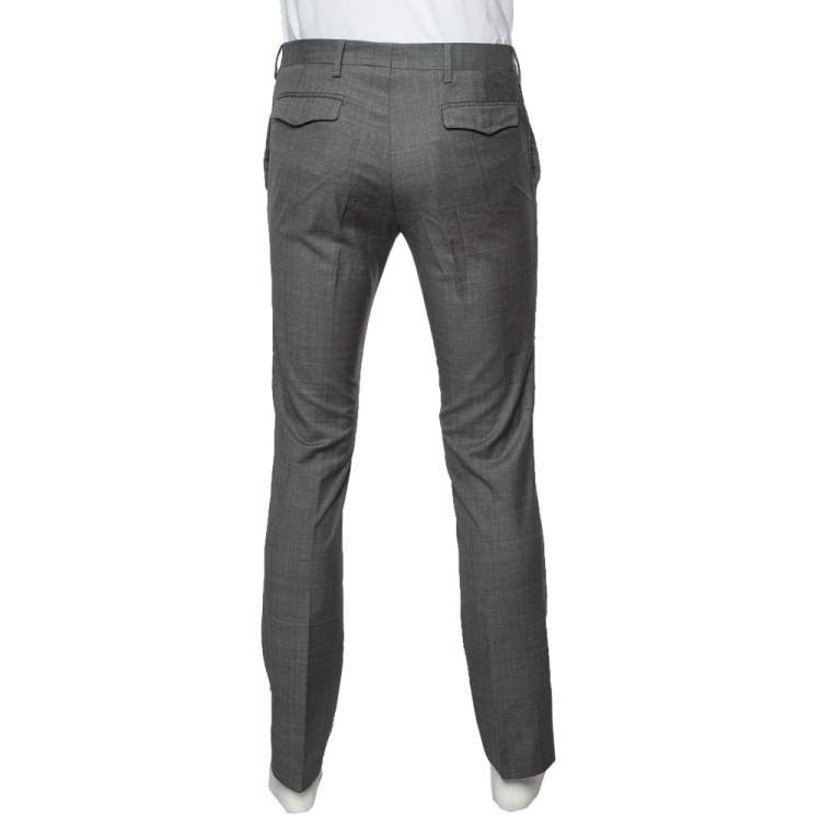 Pre Owned Dior Homme Grey Check Pattern Wool Tapered Leg Pants XS
