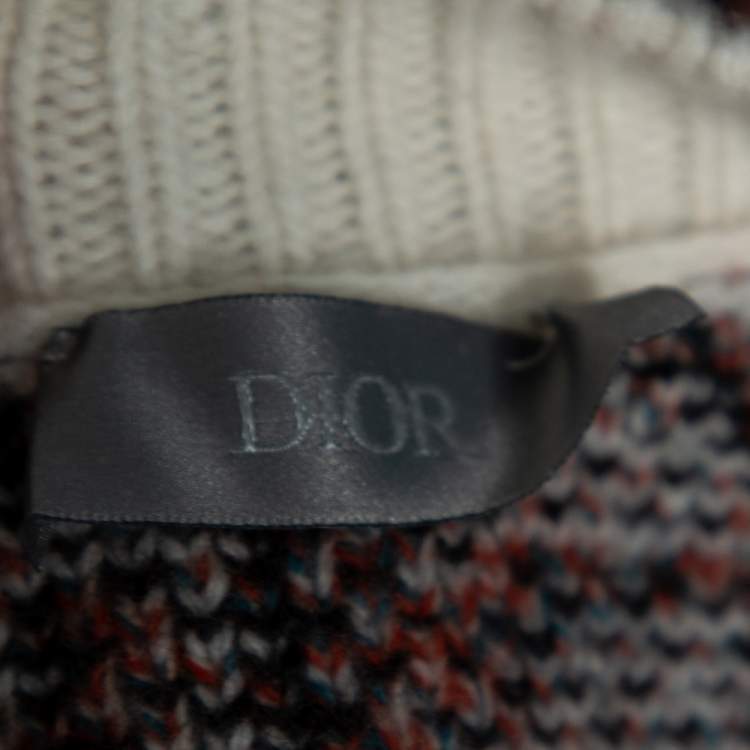 Pre Owned Dior Multicolored Oblique Logo Jacquard Wool & Cashmere Pullover XL