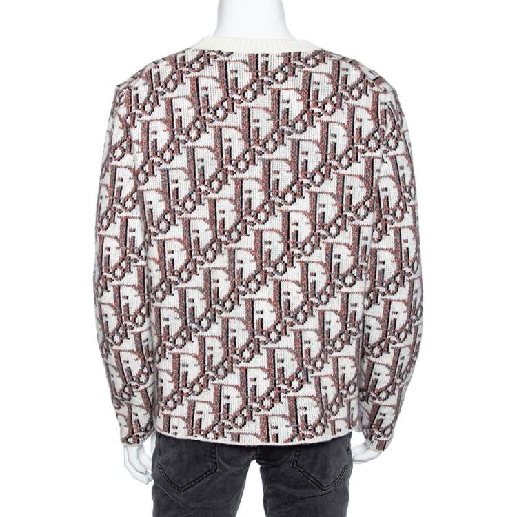 Pre Owned Dior Multicolored Oblique Logo Jacquard Wool & Cashmere Pullover XL
