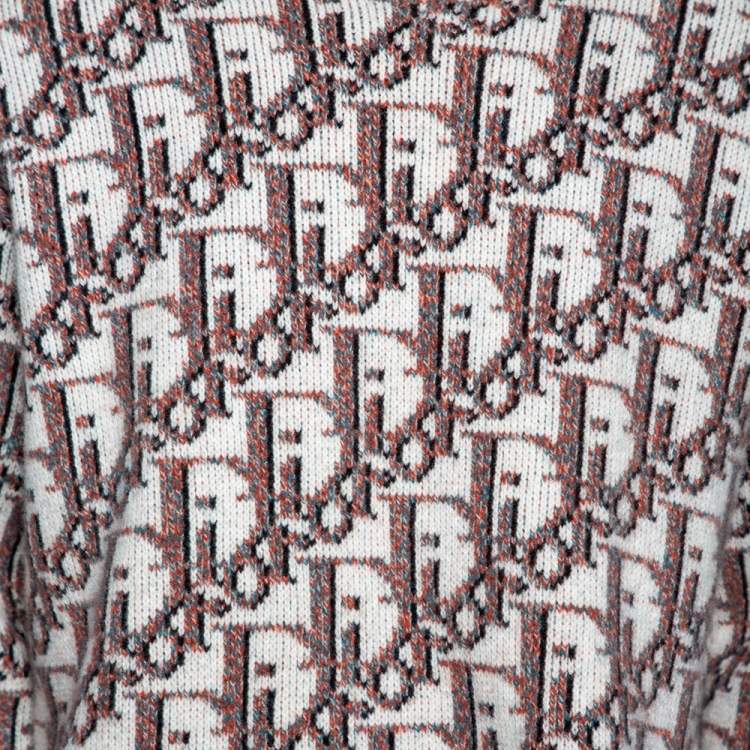 Pre Owned Dior Multicolored Oblique Logo Jacquard Wool & Cashmere Pullover XL
