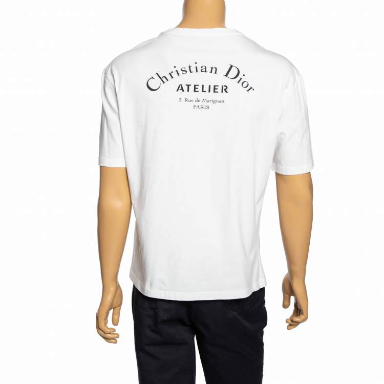 Pre Owned Dior White Logo Printed Cotton Short Sleeve T-Shirt L