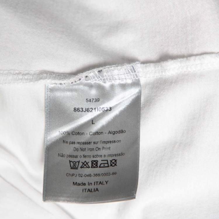 Pre Owned Dior White Logo Printed Cotton Short Sleeve T-Shirt L