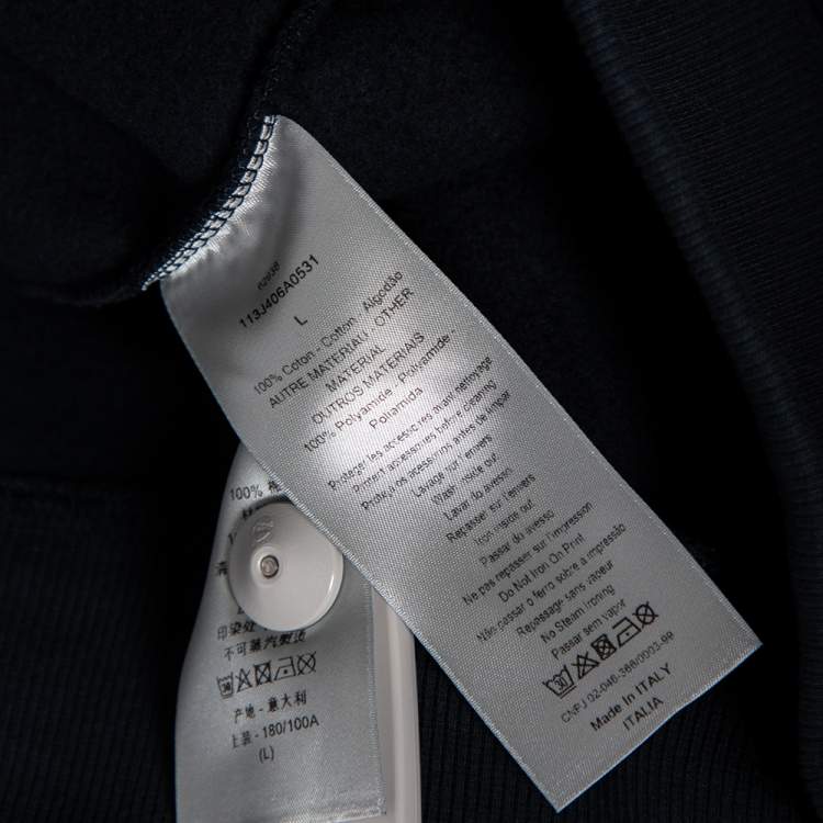 Pre Owned Dior Homme Navy Blue Cotton Knit Oblique Pattern Trim Detail Hooded Sweatshirt L