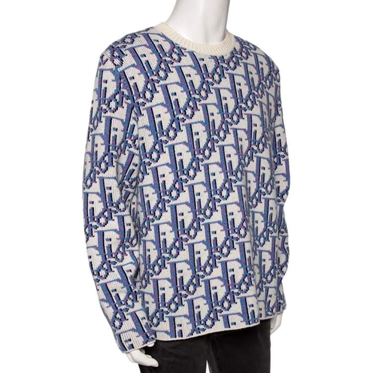 Pre Owned Dior Multicolored Oblique Jacquard Intarsia Knit Pullover L