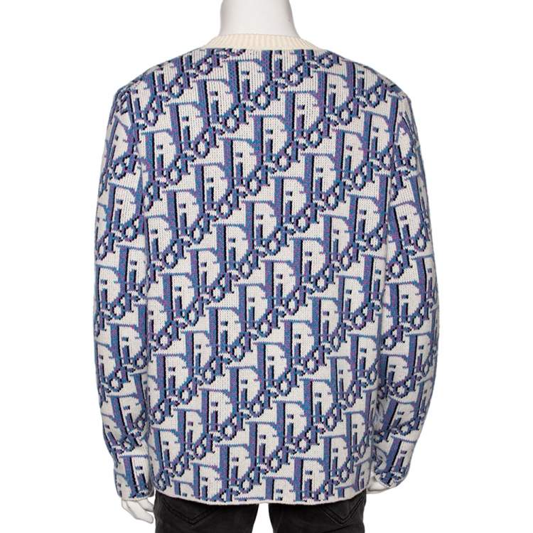 Pre Owned Dior Multicolored Oblique Jacquard Intarsia Knit Pullover L