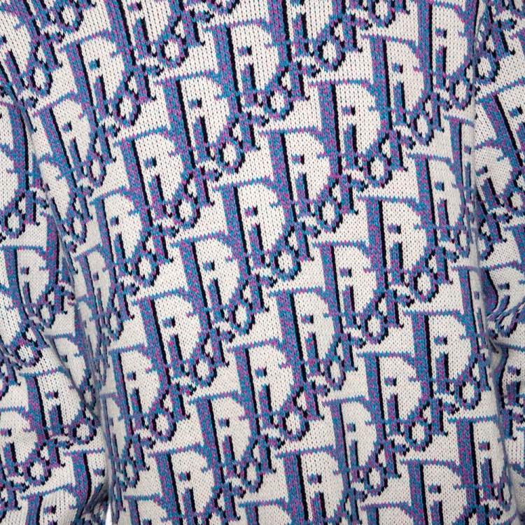 Pre Owned Dior Multicolored Oblique Jacquard Intarsia Knit Pullover L