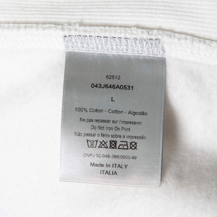 Pre Owned Dior White Logo Printed Cotton Long Sleeve Hoodie L 