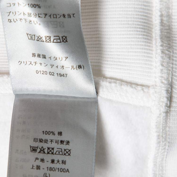 Pre Owned Dior White Logo Printed Cotton Long Sleeve Hoodie L 