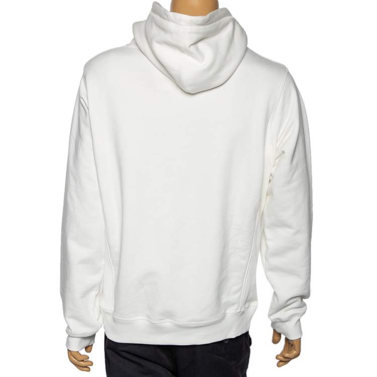 Pre Owned Dior White Logo Printed Cotton Long Sleeve Hoodie L 