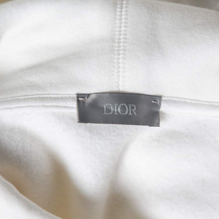 Pre Owned Dior White Logo Printed Cotton Long Sleeve Hoodie L 