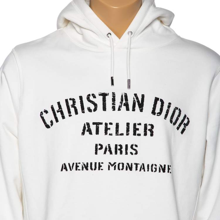 Pre Owned Dior White Logo Printed Cotton Long Sleeve Hoodie L 