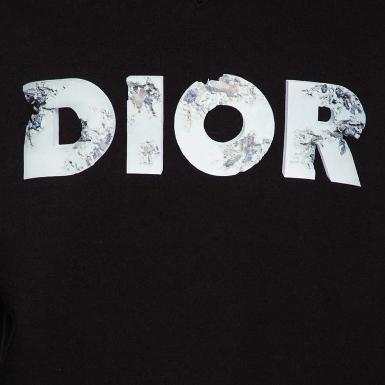 Pre Owned Dior Black Floral Logo Printed Cotton Crewneck Sweatshirt M
