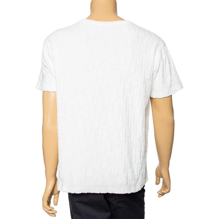 مملوكة مسبقًا Dior White Oblique Monogram Jacquard Terry Oversized T-Shirt M