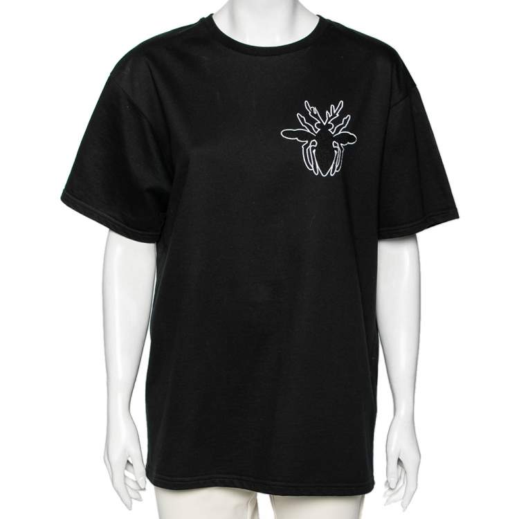 Pre Owned Dior Black Cotton Bee Embroidered Short Sleeve T-Shirt M