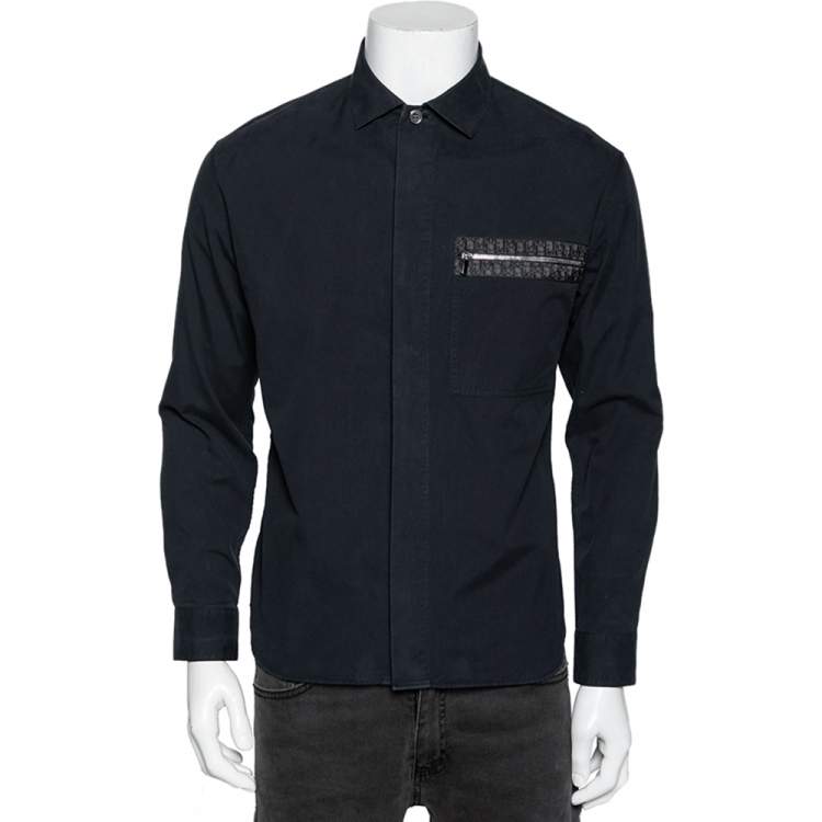 Pre Owned Dior Navy Blue Cotton Pocket Detail Button Front Shirt M