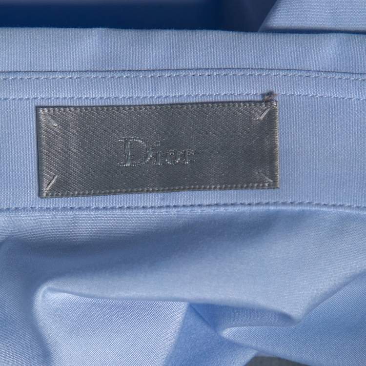 Pre Owned Dior Blue & Camouflage Sleeve Detail Cotton Button Front Shirt M