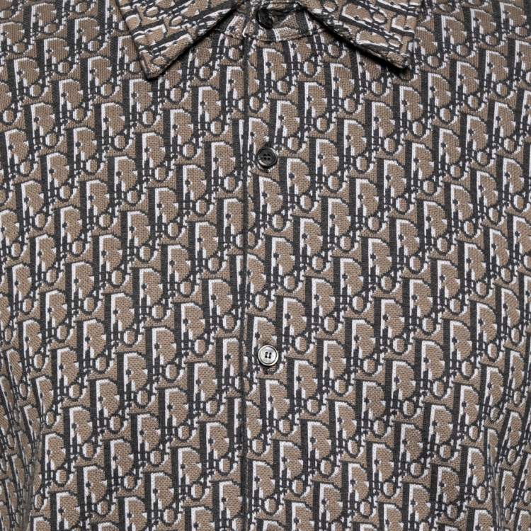 Pre Owned Dior Brown/White Cotton Oblique Long Sleeve Overshirt L