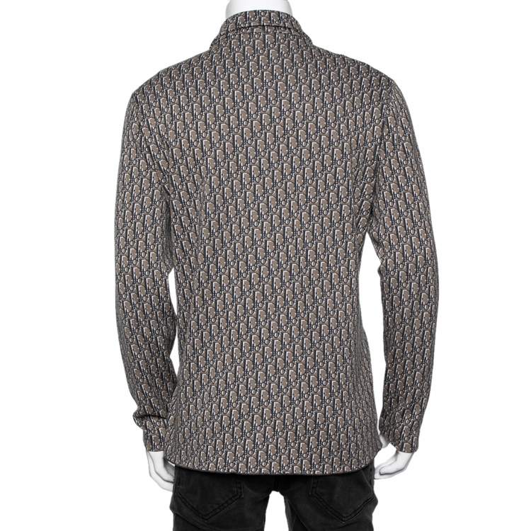 Pre Owned Dior Brown/White Cotton Oblique Long Sleeve Overshirt L