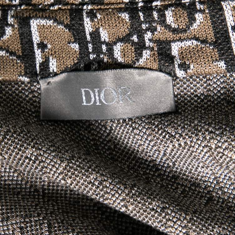Pre Owned Dior Brown/White Cotton Oblique Long Sleeve Overshirt L