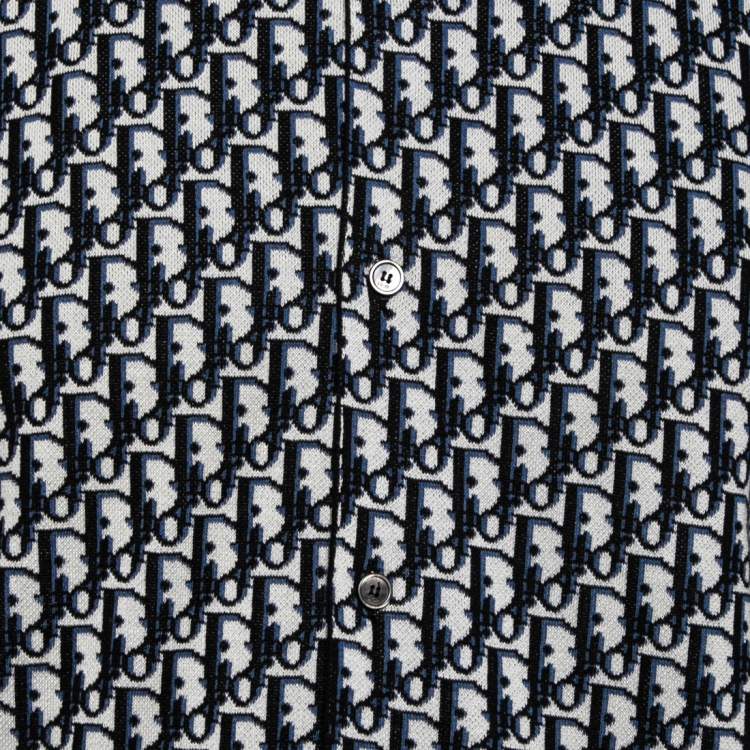 Pre Owned Dior White-Blue Cotton Oblique Long Sleeve Overshirt L